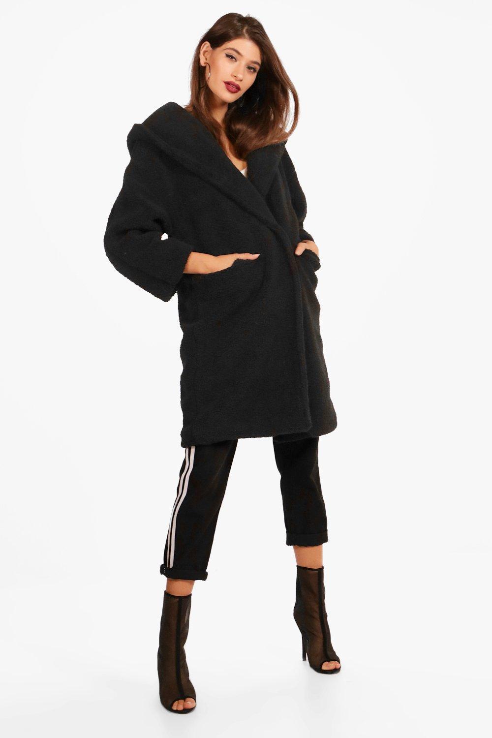 black hooded teddy coat