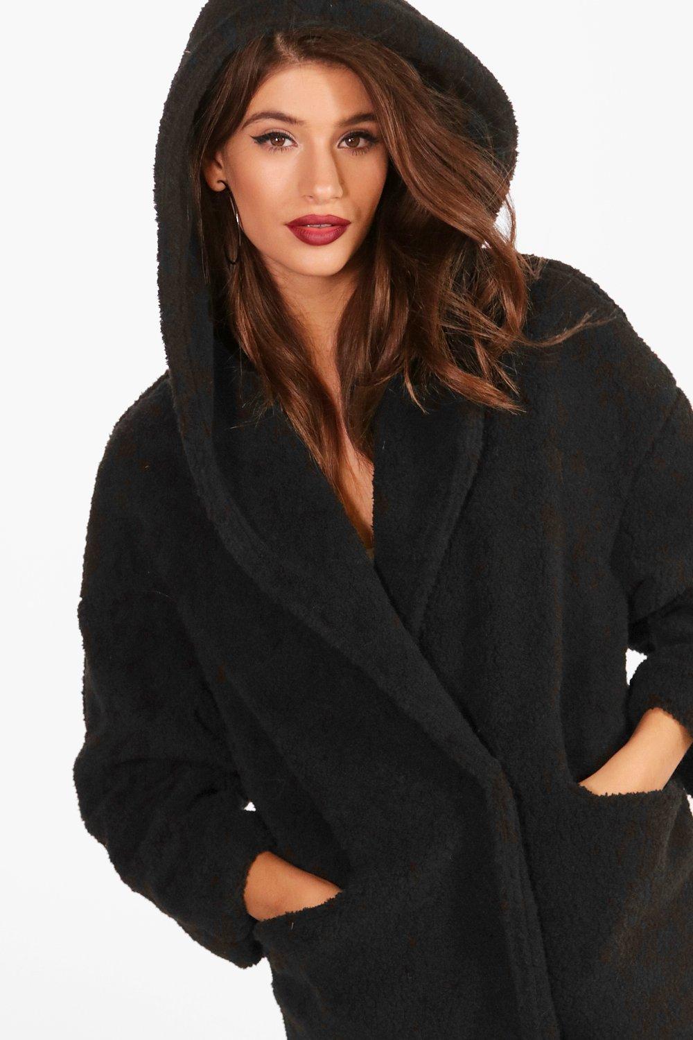 womens hooded teddy jacket