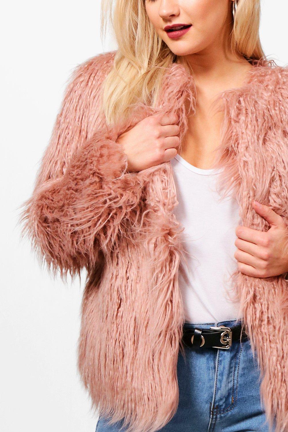 boohoo pink faux fur coat