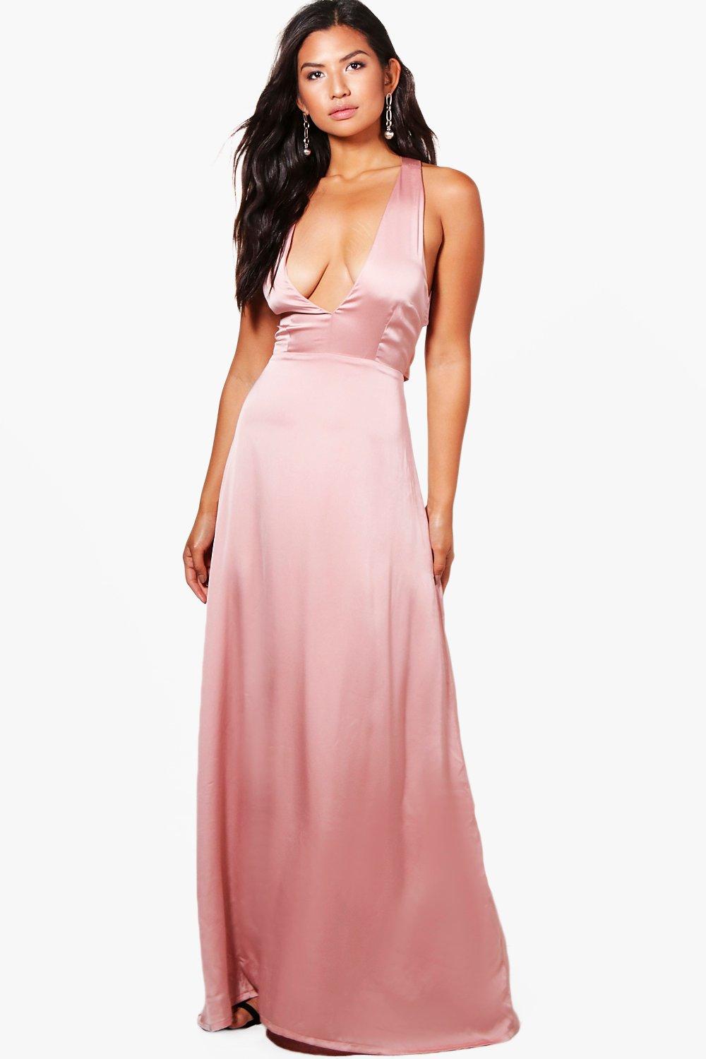 satin strappy back maxi dress