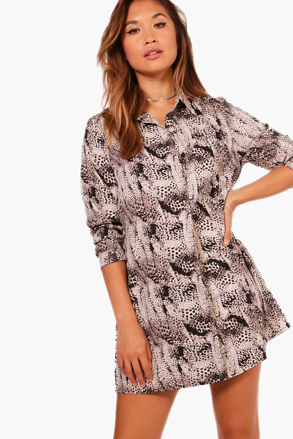 boohoo snake print shirt dress