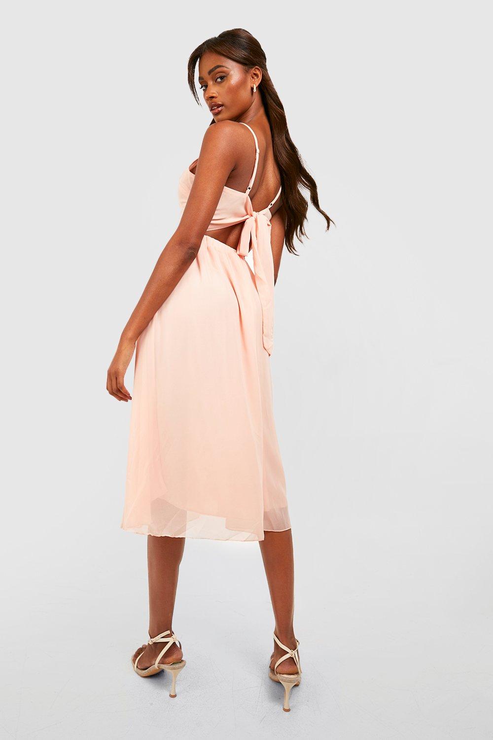 Women's Chiffon Tie Back Midi Skater Bridesmaid Dress | Boohoo UK