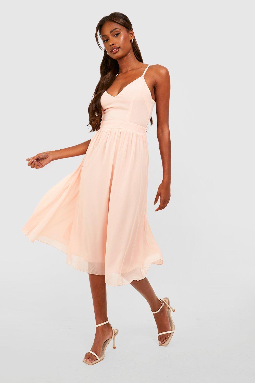 Chiffon Tie Back Midi Skater Bridesmaid Dress