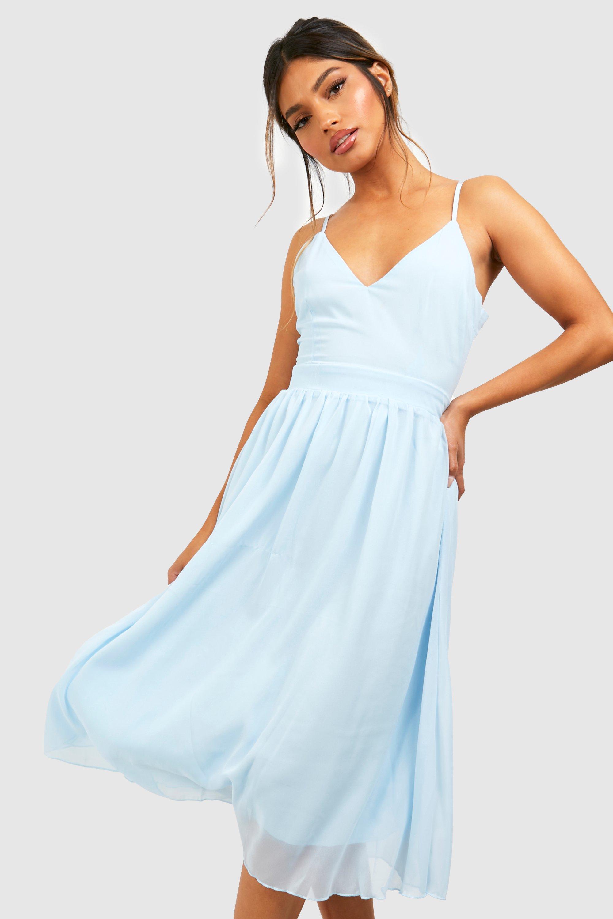 chiffon pleated back midi skater dress