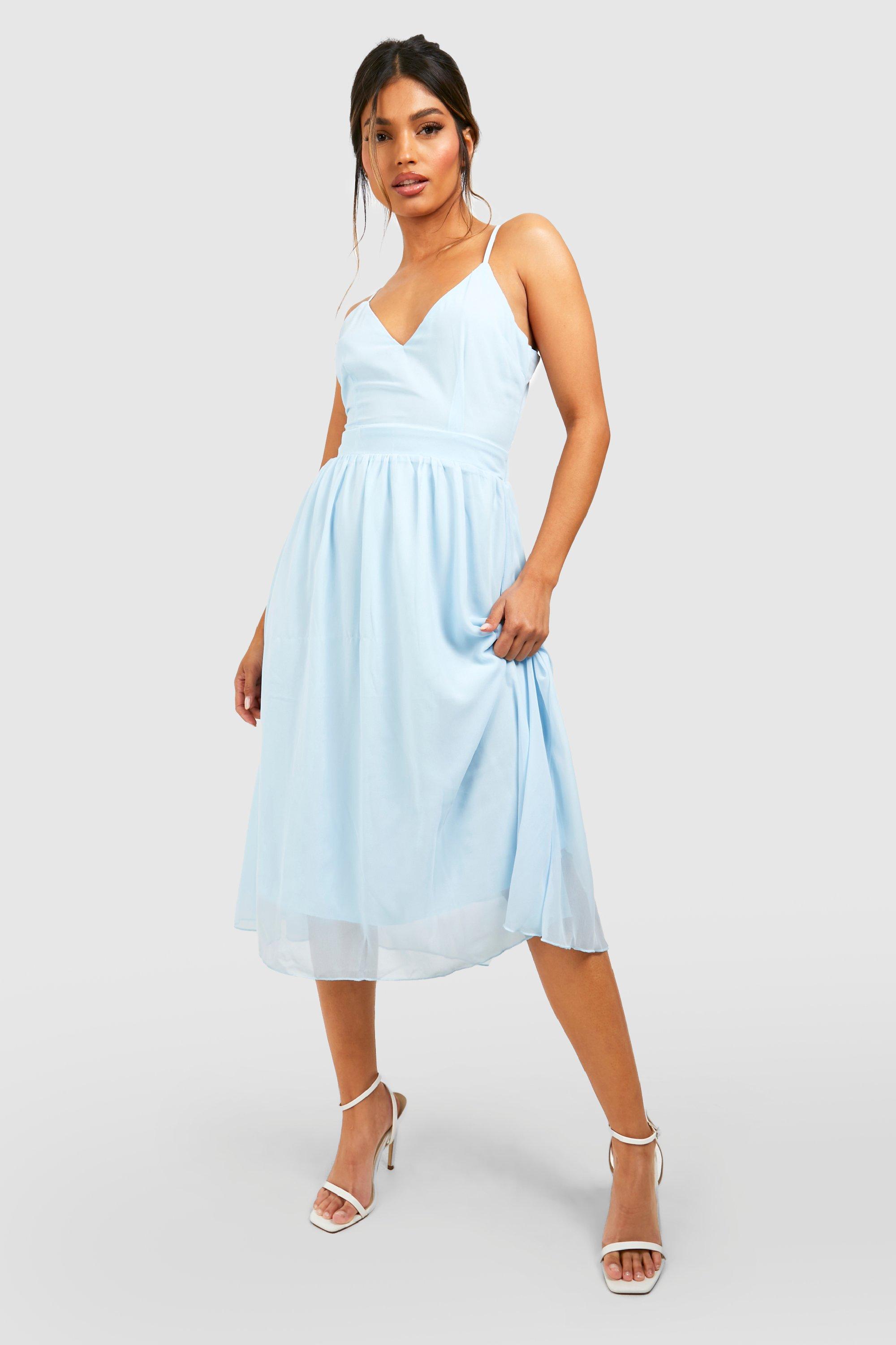 chiffon pleated back midi skater dress