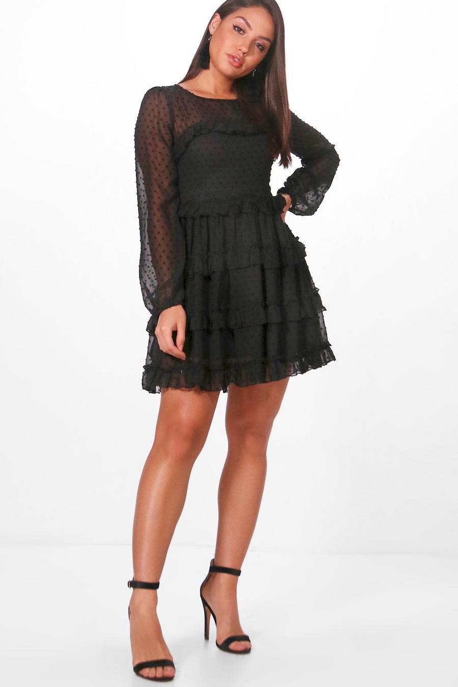 Dobby Ruffle Skirt Skater Dress image number 1