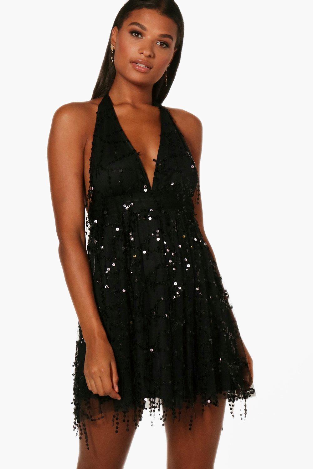 black halter neck dress uk