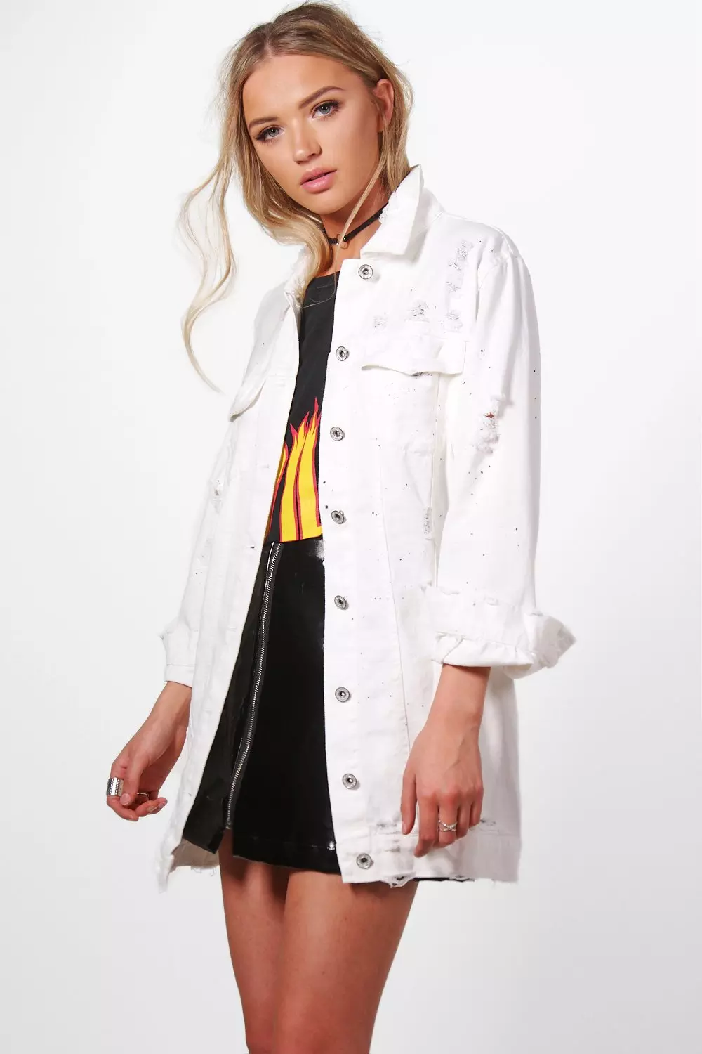 White longline denim clearance jacket