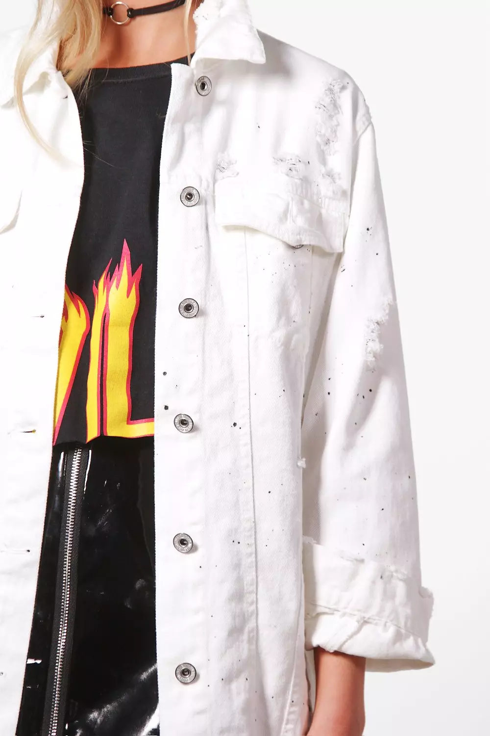 Longline white clearance denim jacket