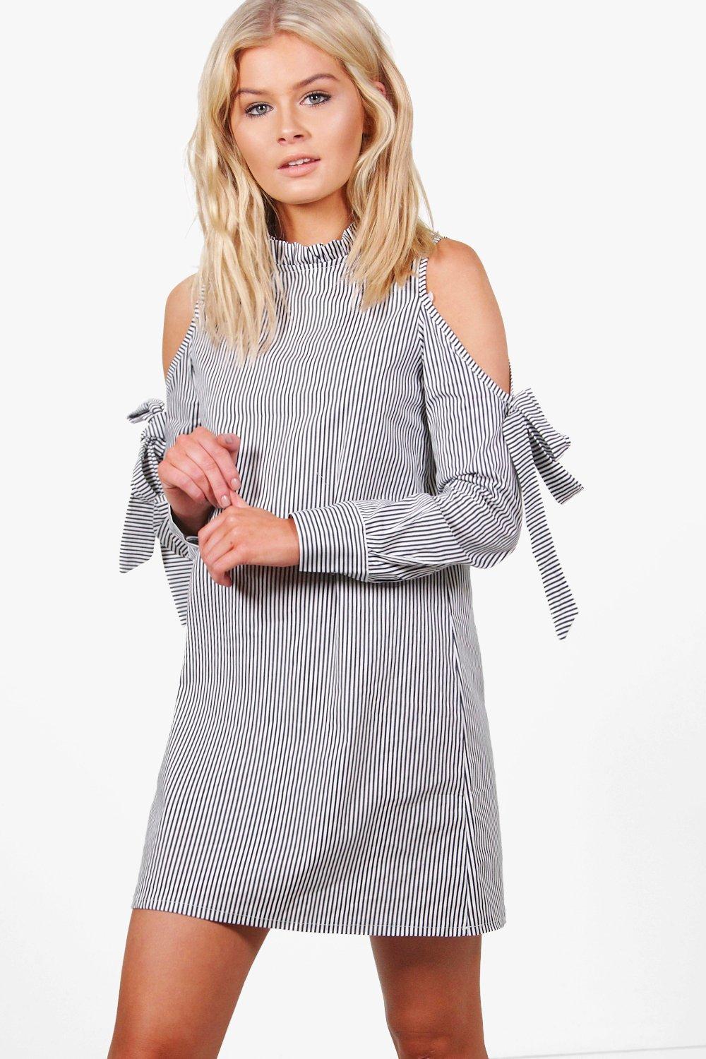 pinstripe shift dress