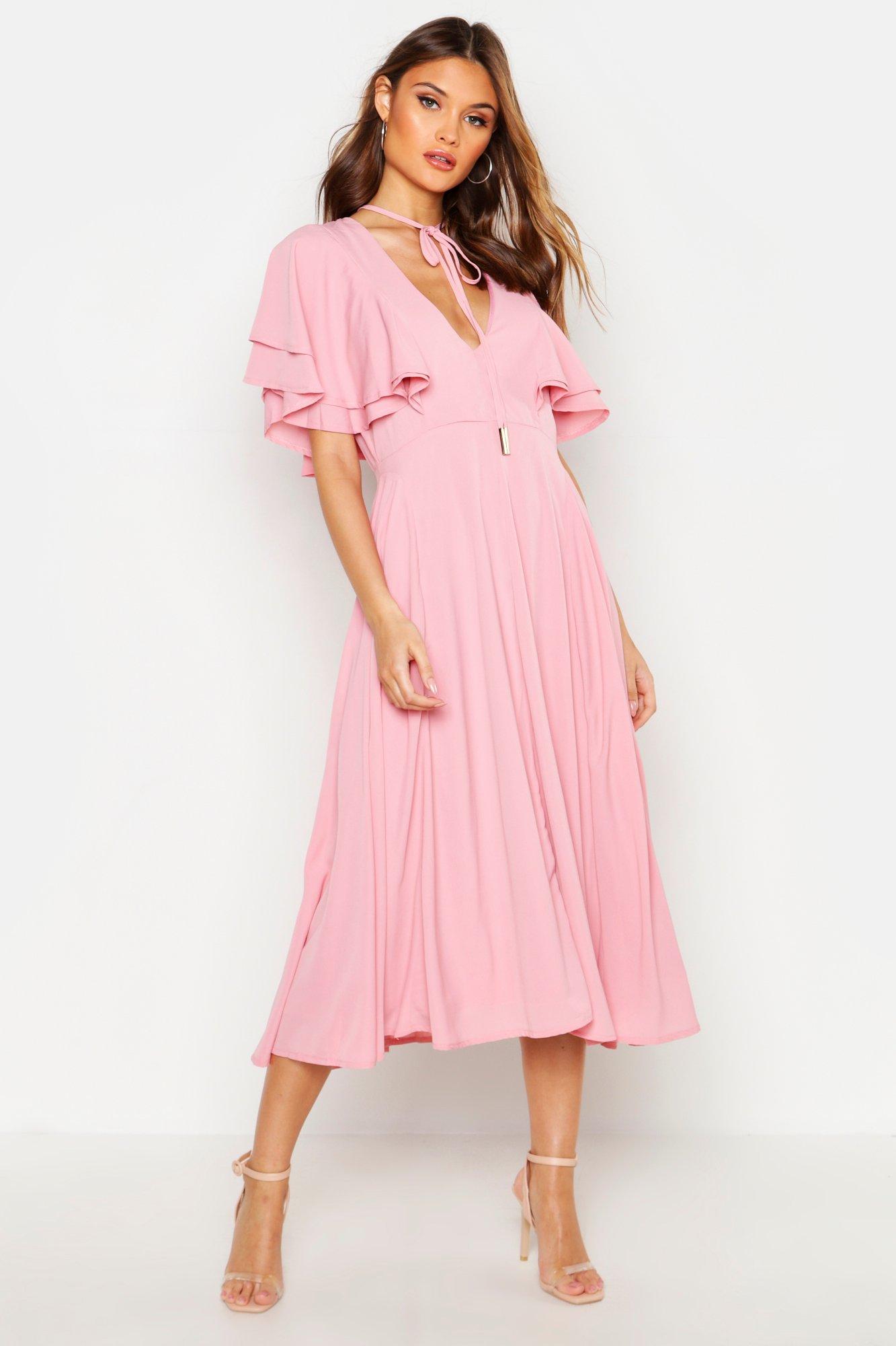 boohoo pink midi dress