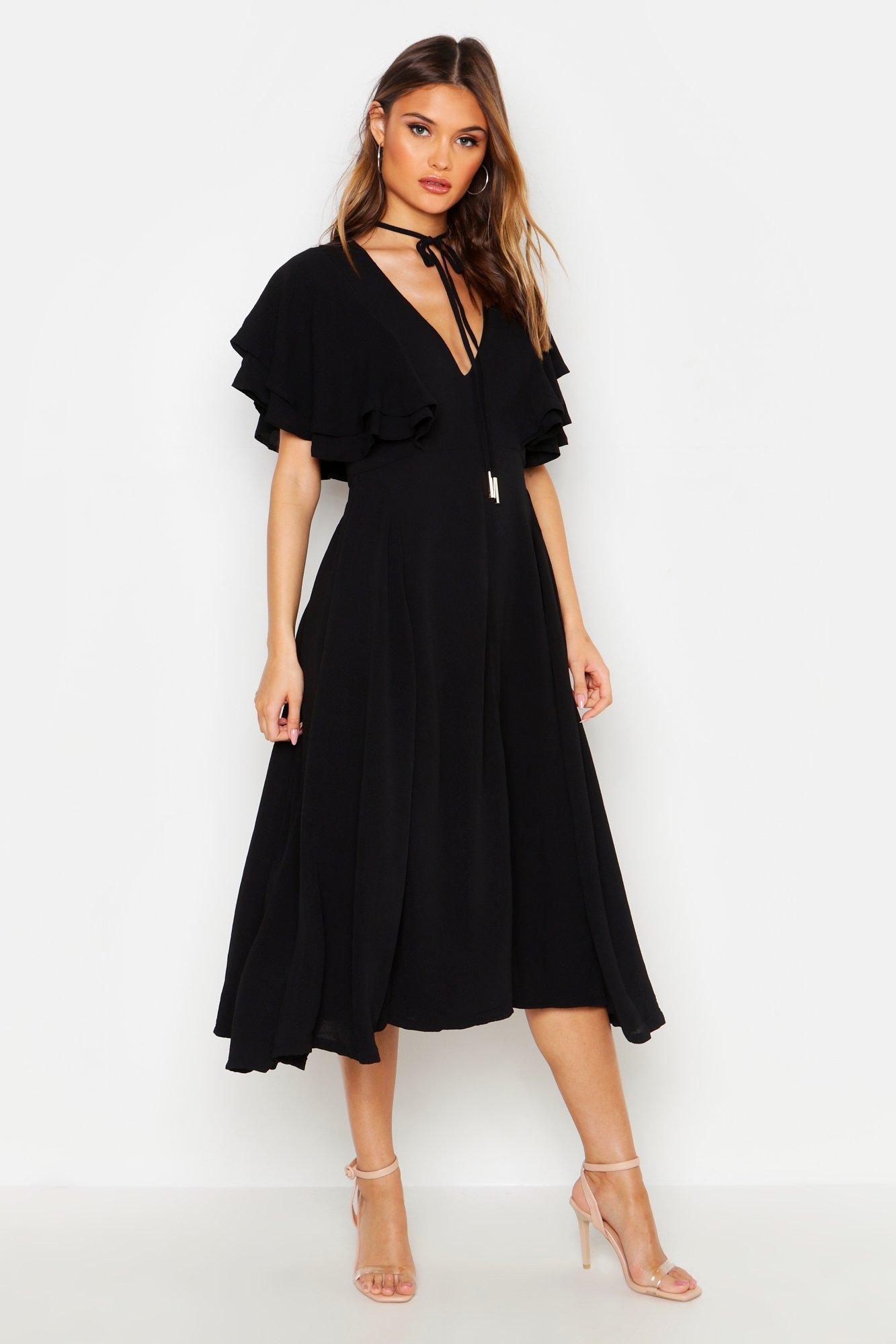 boohoo black ruffle dress