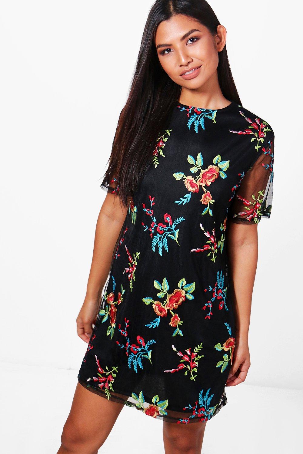 embroidered dress boohoo