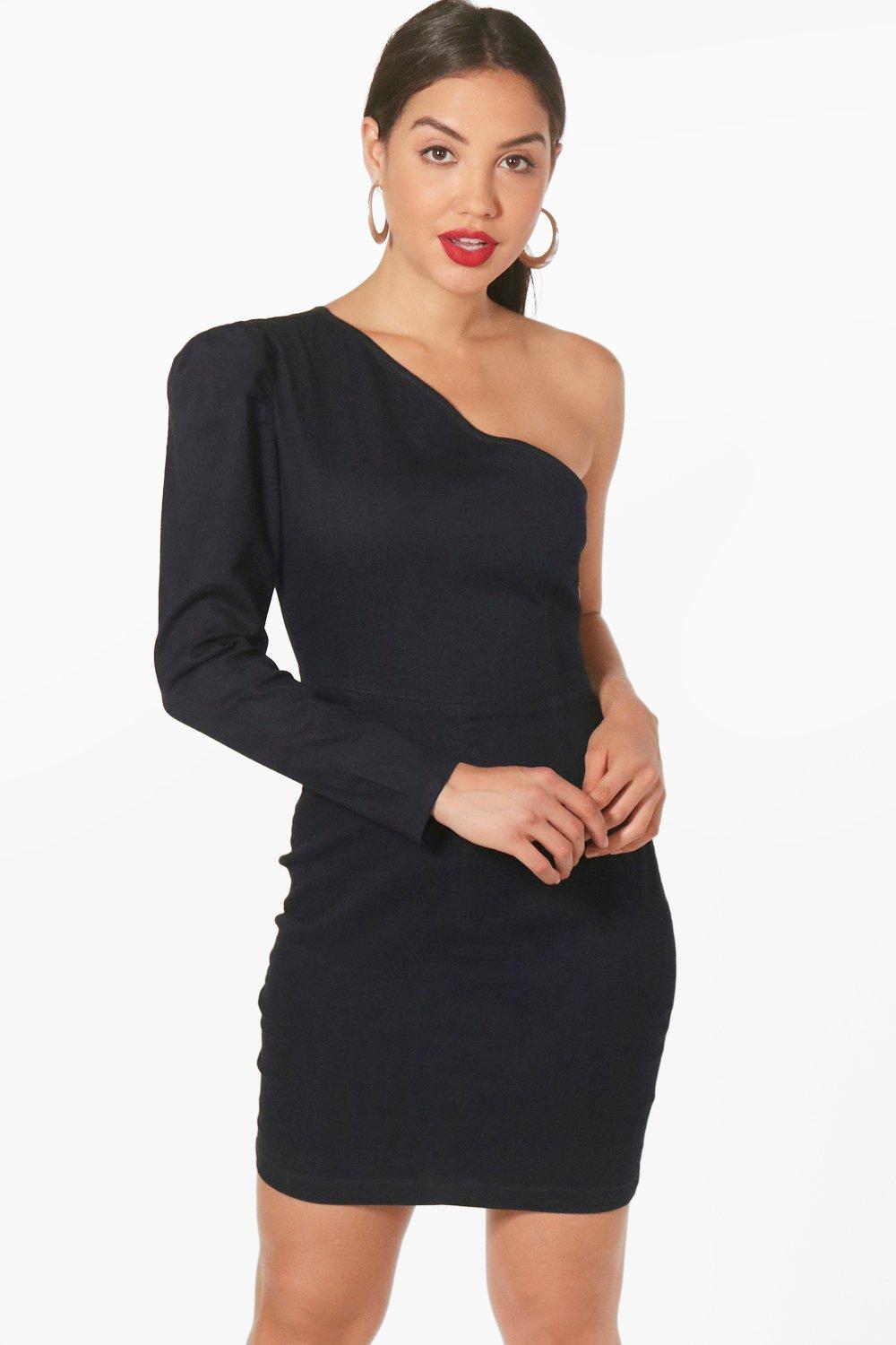 one shoulder puff sleeve dress