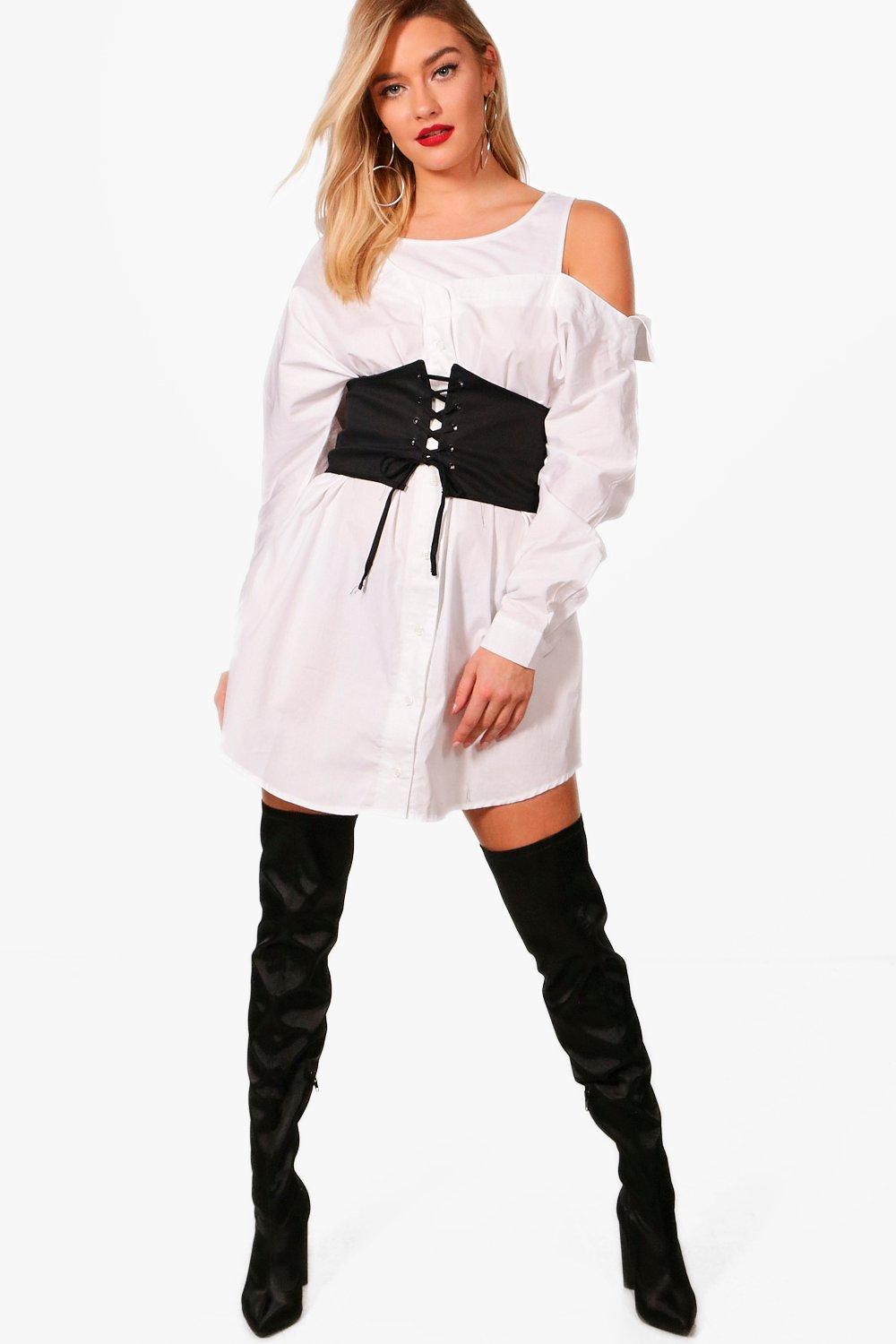 white off the shoulder corset dress