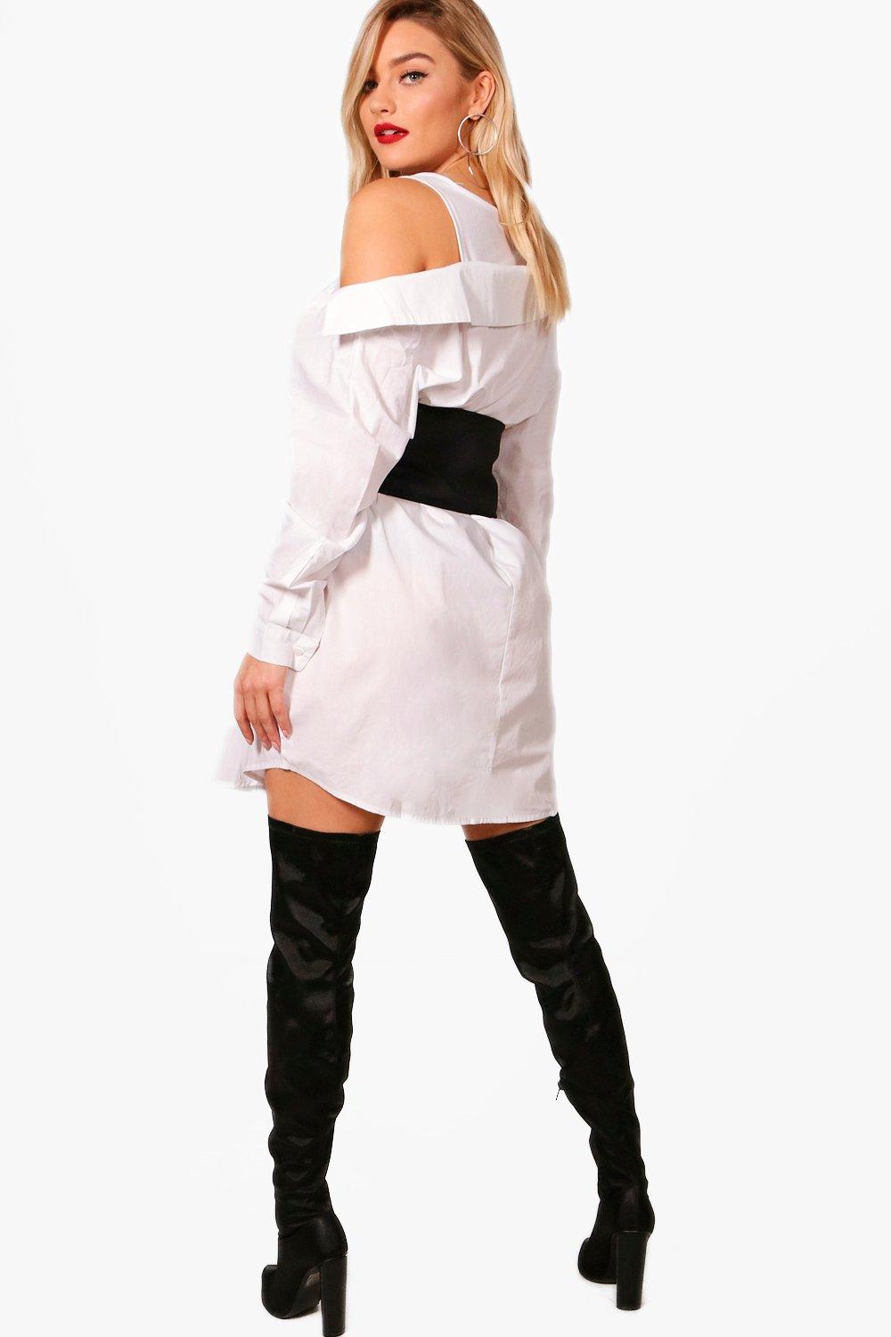 White shirt dress hot sale with corset belt