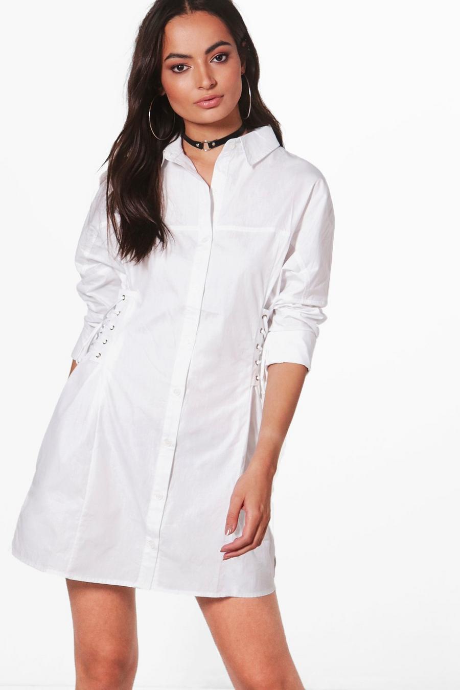 Lace Up Shirt Dress, White image number 1