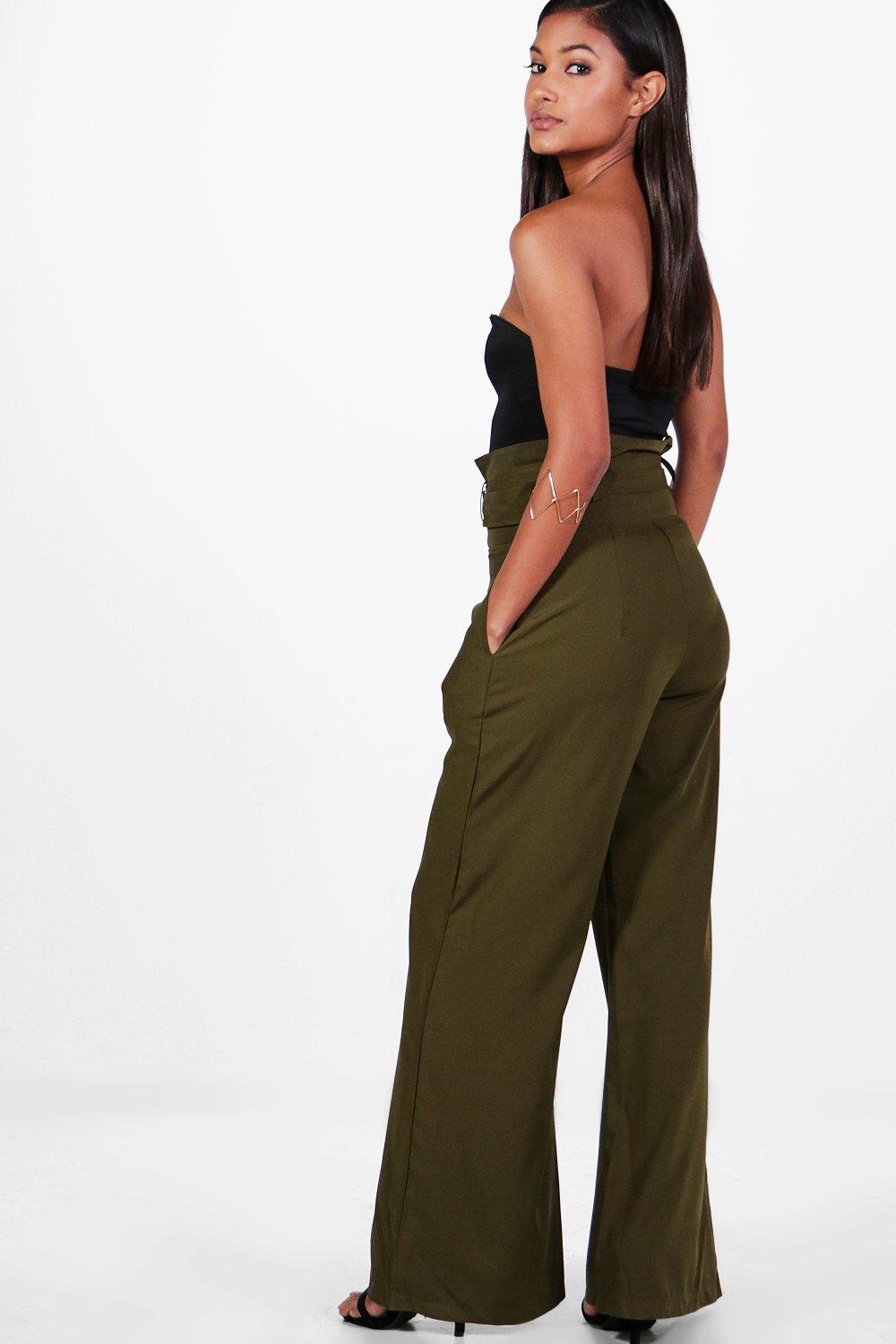 Pantalon large ajuste a ceinture et taille haute