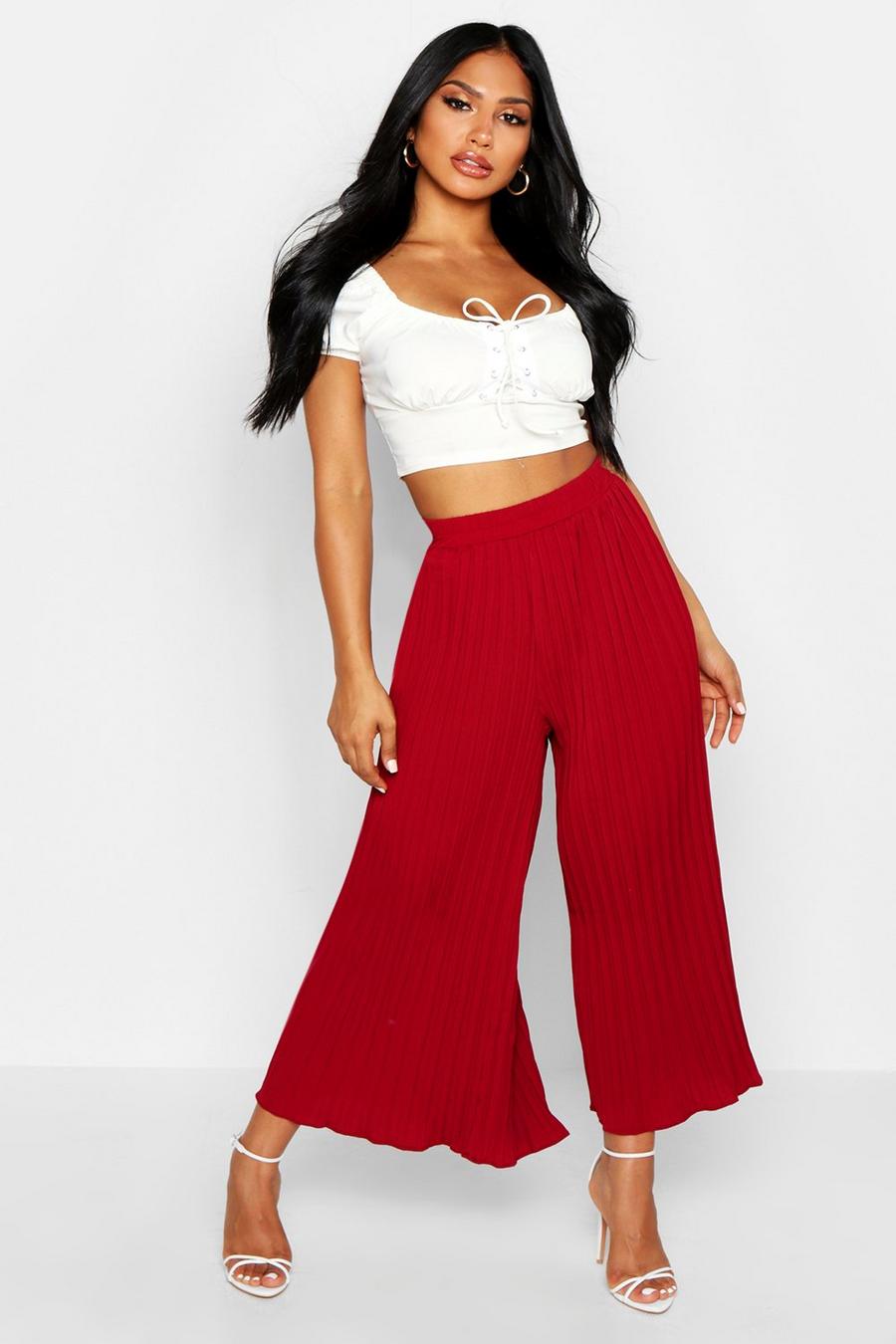 Berry High Waist Pleated Wide Leg Culottes image number 1