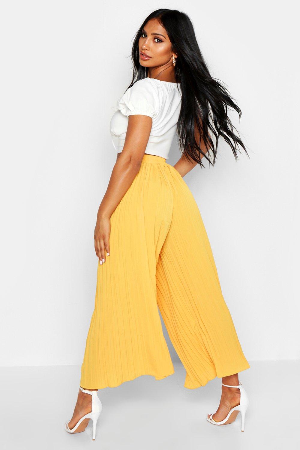 High Waisted Woven Cropped Wide Leg Pants