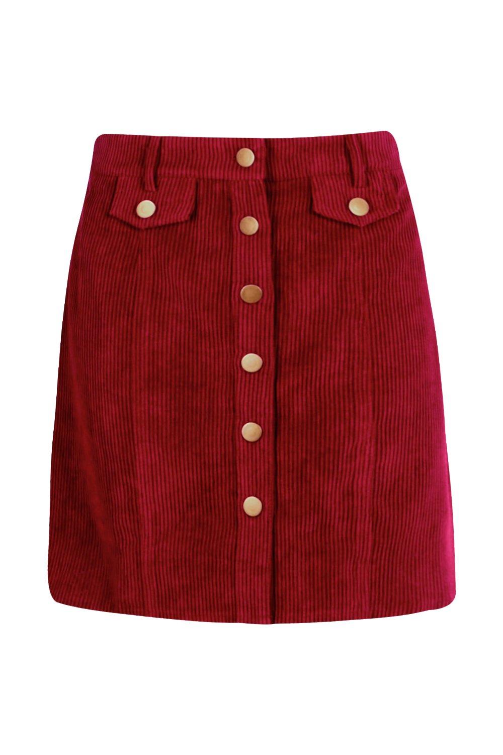 Cord skirt shop button front