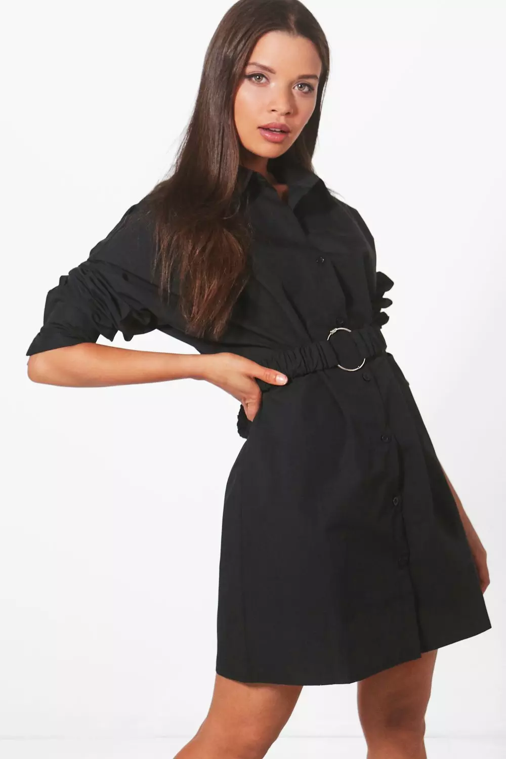 O Ring Belted Shirt Dress Boohoo