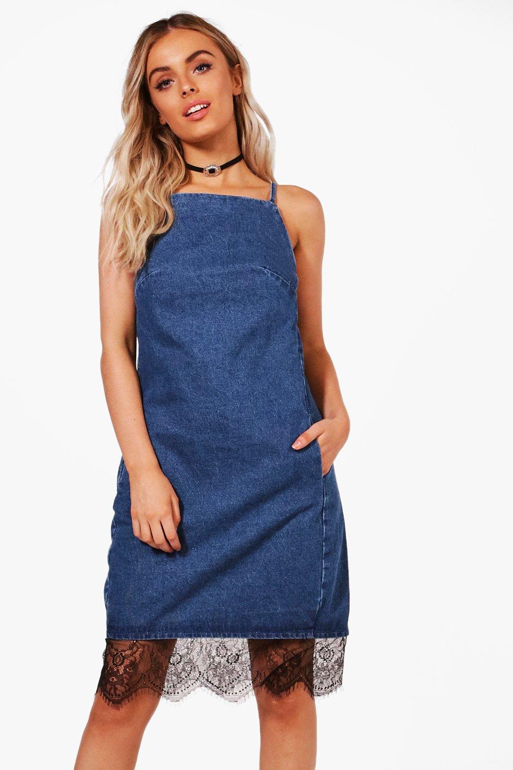 boohoo denim pinafore dress