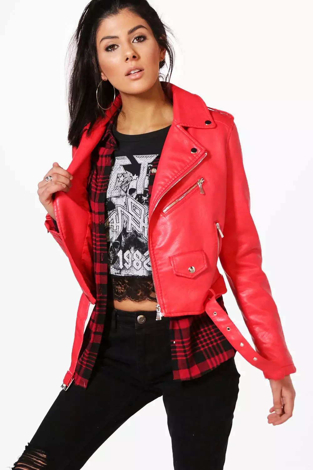 Boohoo red leather clearance jacket