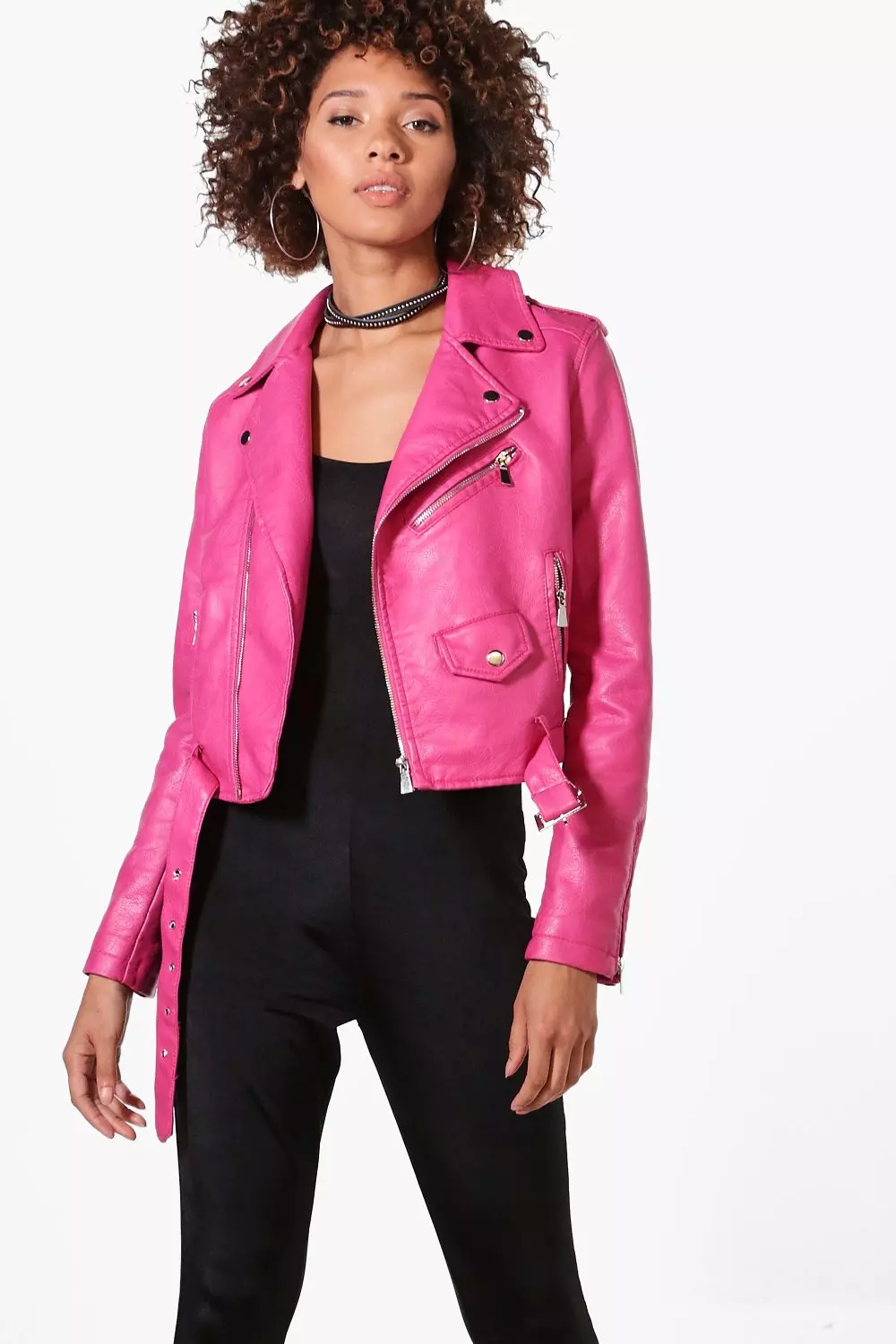 Pink leather shop look jacket