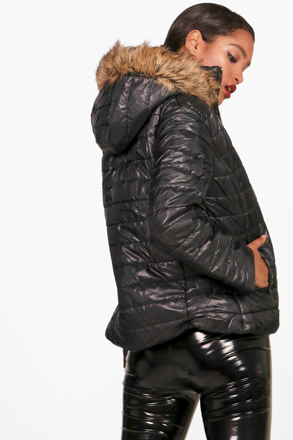 Harriet High Shine Faux Fur Hood Padded Coat