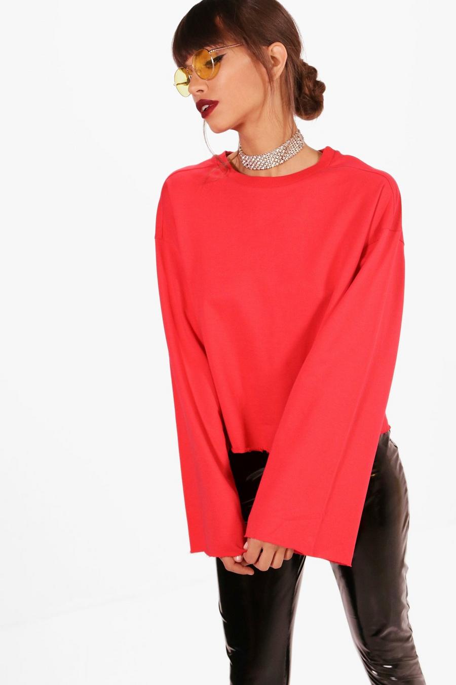 Red Oversized Wide Sleeve Sweatshirt image number 1