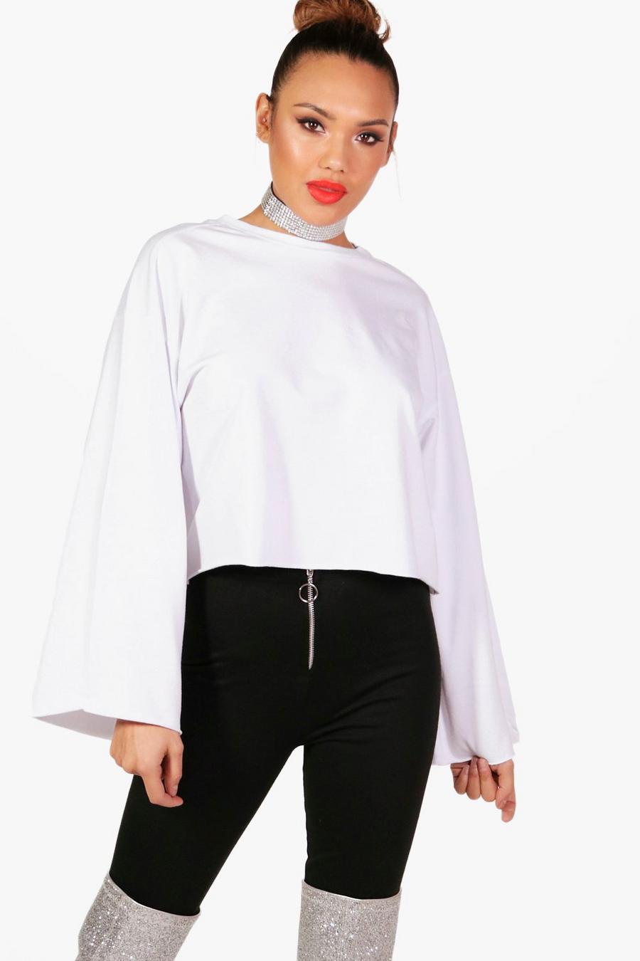 White Oversized Wide Sleeve Sweatshirt image number 1