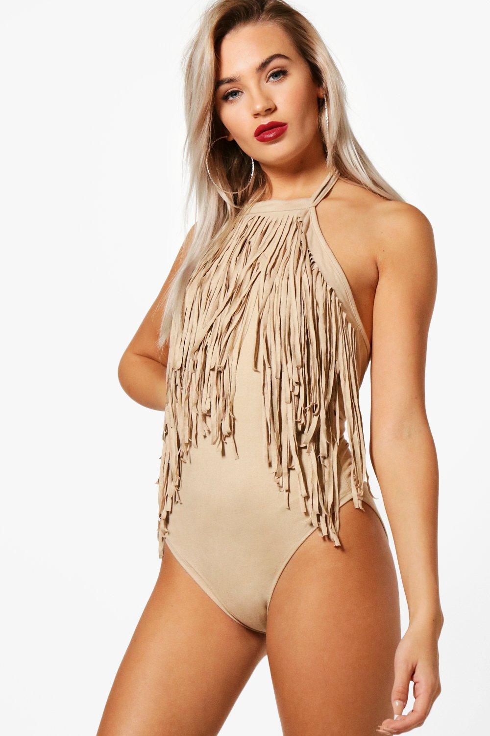 Hannah Suede Fringe Bodysuit