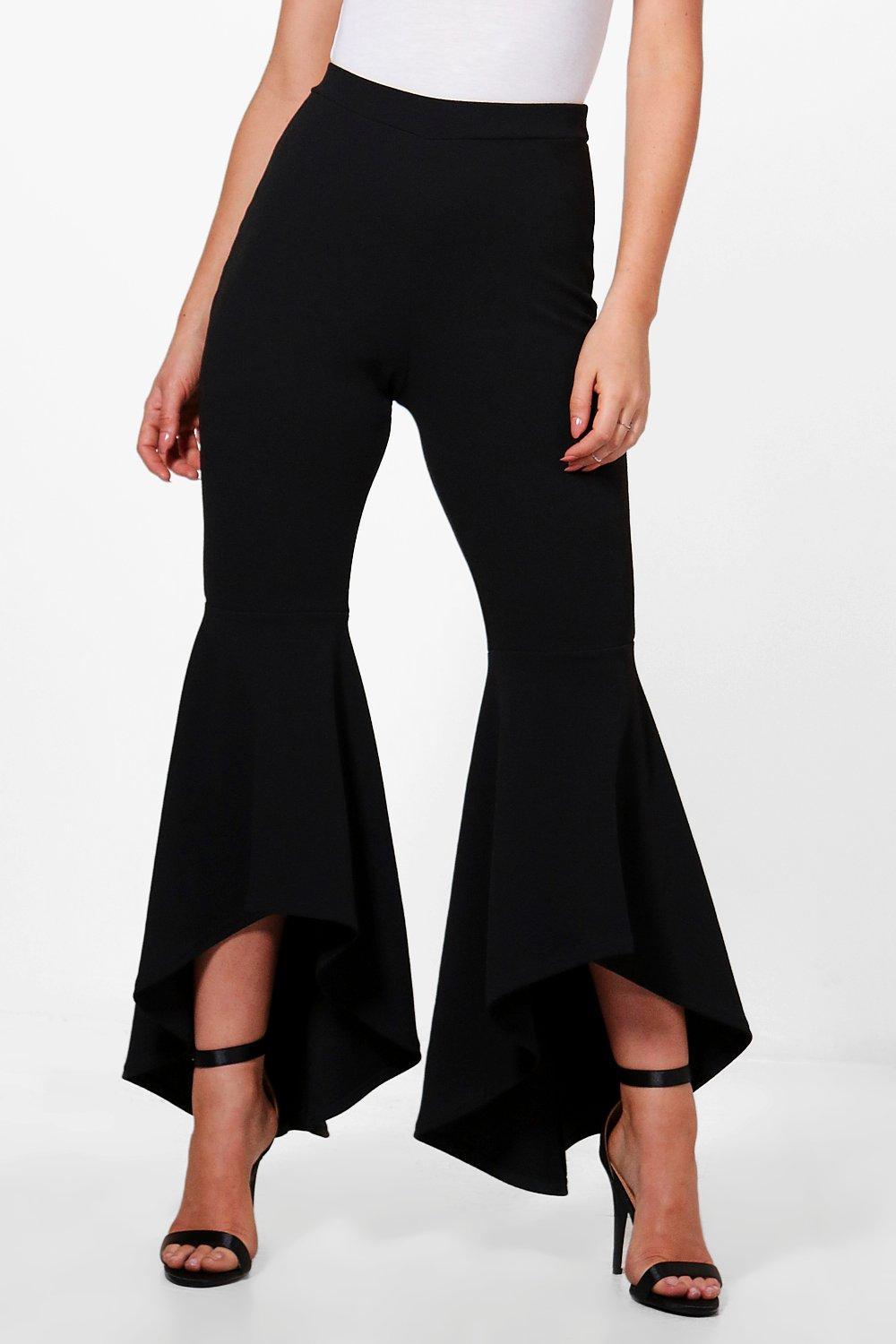 Womens wide leg ruffle pants sales