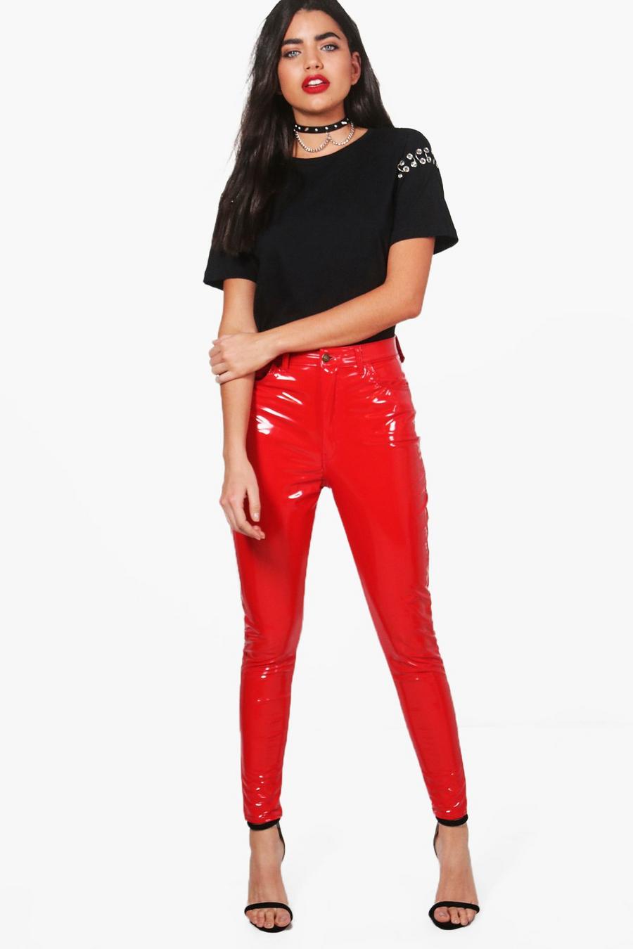 pantalon verni haut de gamme ultra-brillant indie, Rouge image number 1