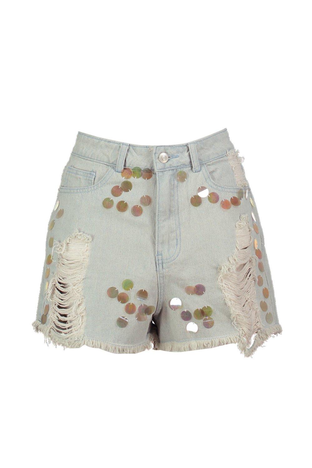 Hetty High Waist Mermaid Sequin Mom Shorts