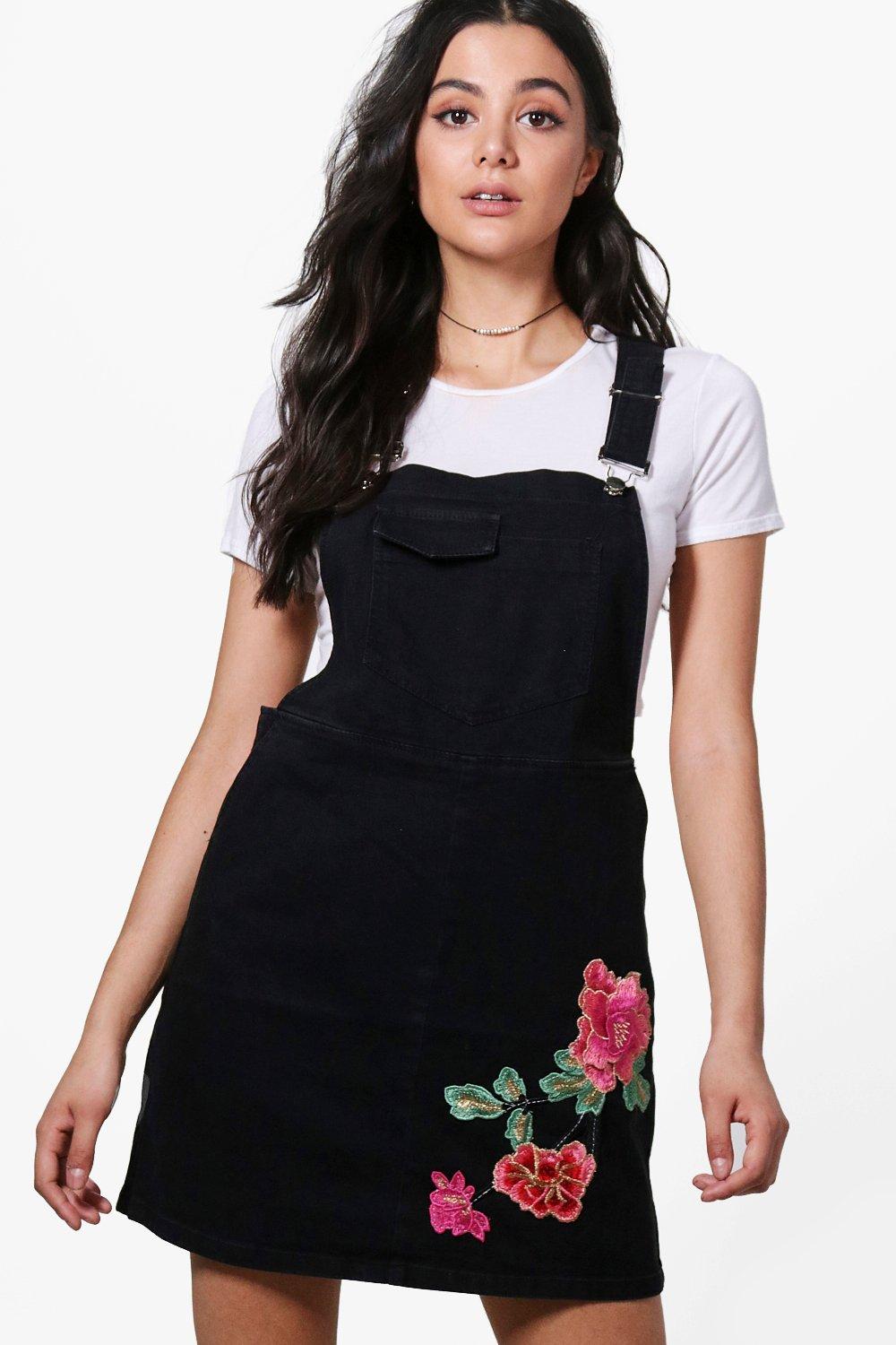 boohoo denim pinafore dress