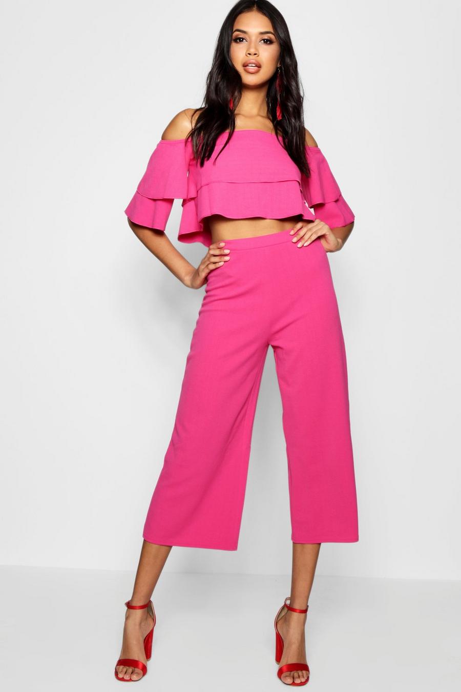 Magenta Double Bandeau Top And Culotte Co-Ord Set image number 1