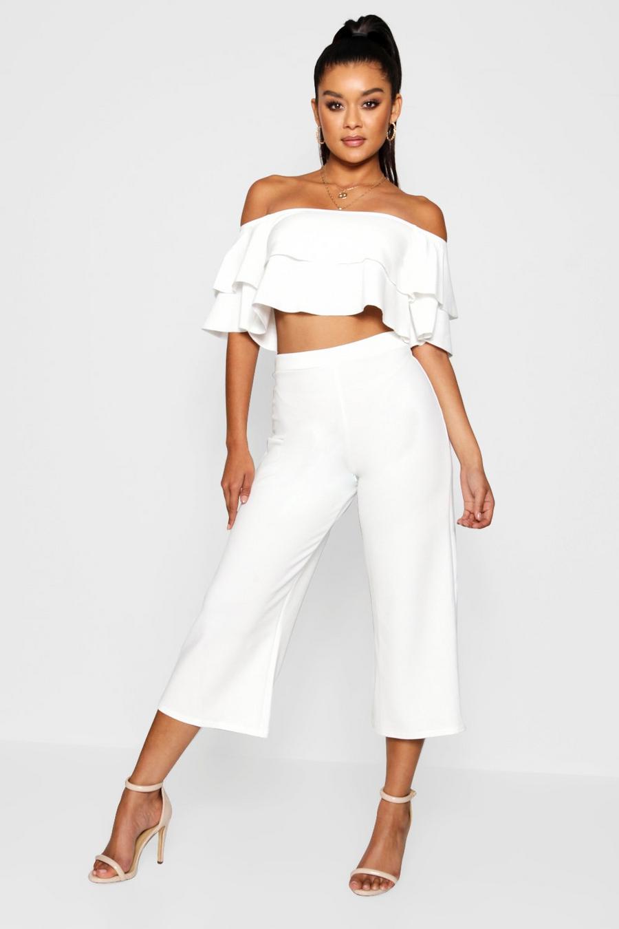 White Double Bandeau Top And Culotte Co-Ord Set image number 1