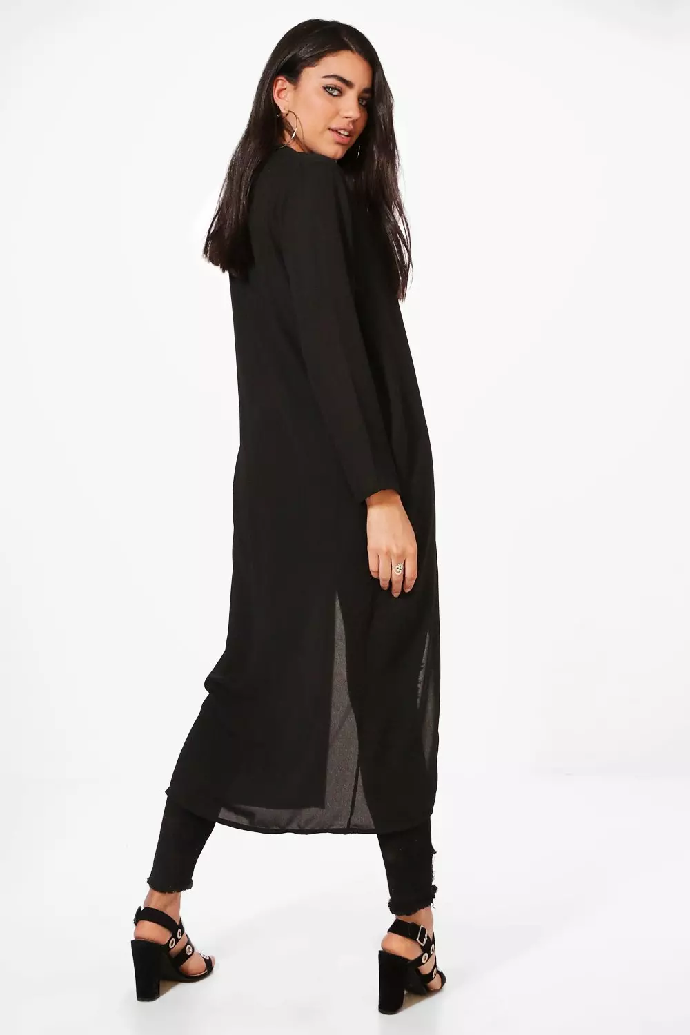 Black Isabelle Step Collar Lightweight Duster alternative image