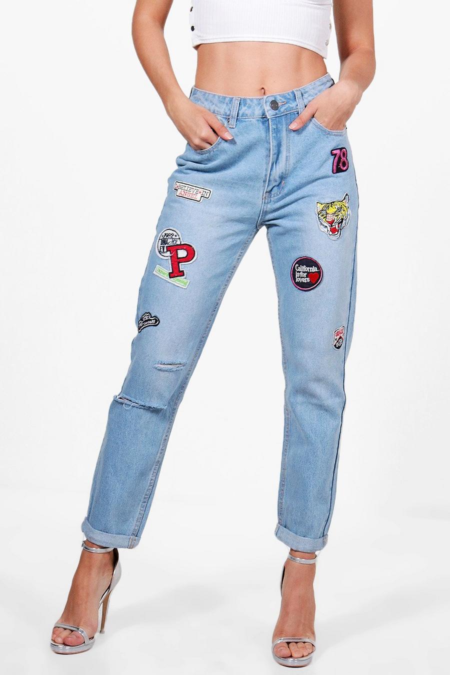 Elsy Ripped Boyfriend Jeans With Badges image number 1