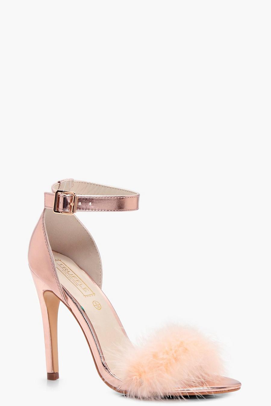 Rose gold metallic Feather Trim Two Part Heels image number 1