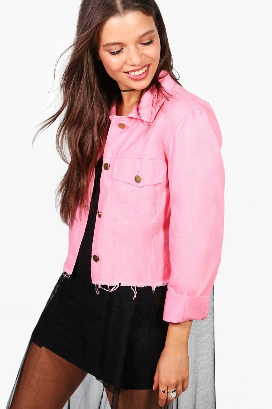 Pink Sofia Distressed Hem Utility Jacket image number 1
