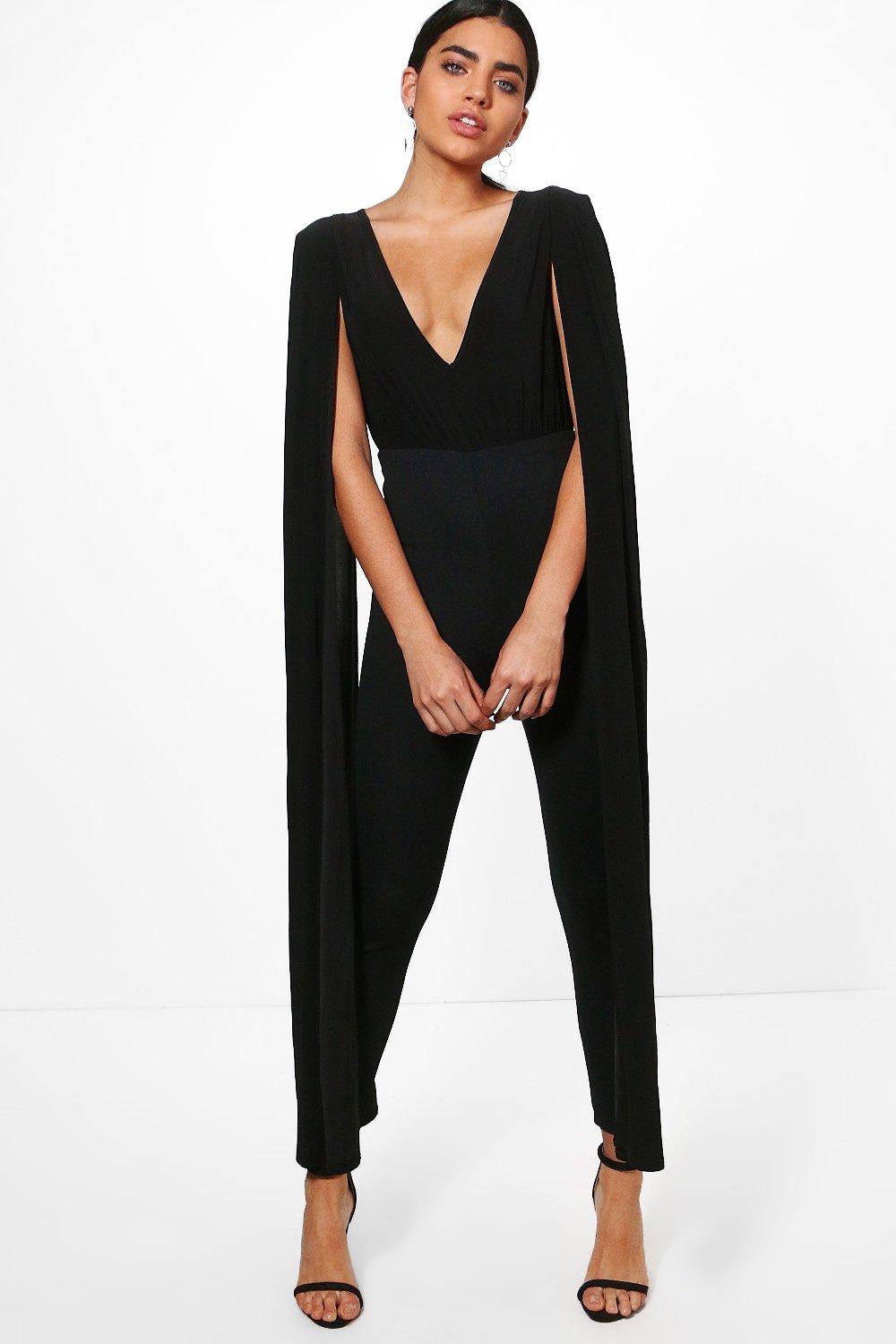 plunging neck cloak sleeve jumpsuit