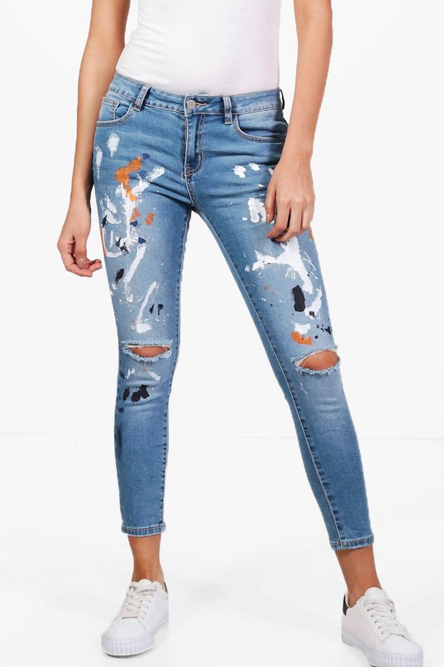 romy jeans skinny con schizzo di vernice image number 1