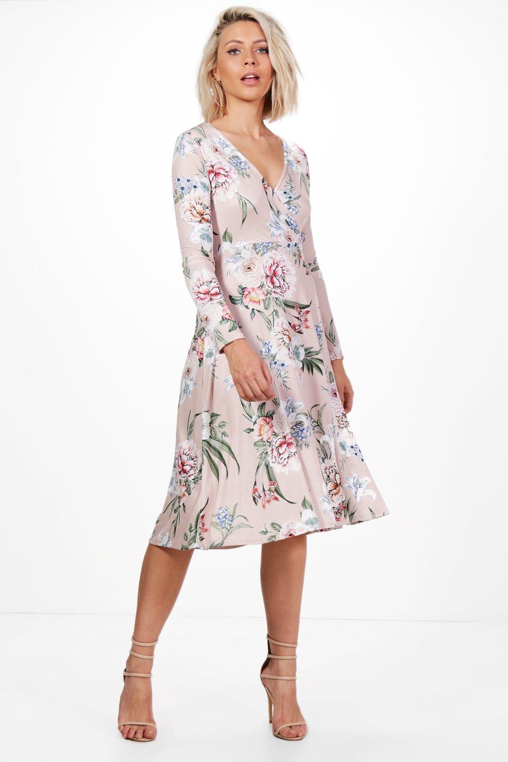 wrap floral long sleeve dresses