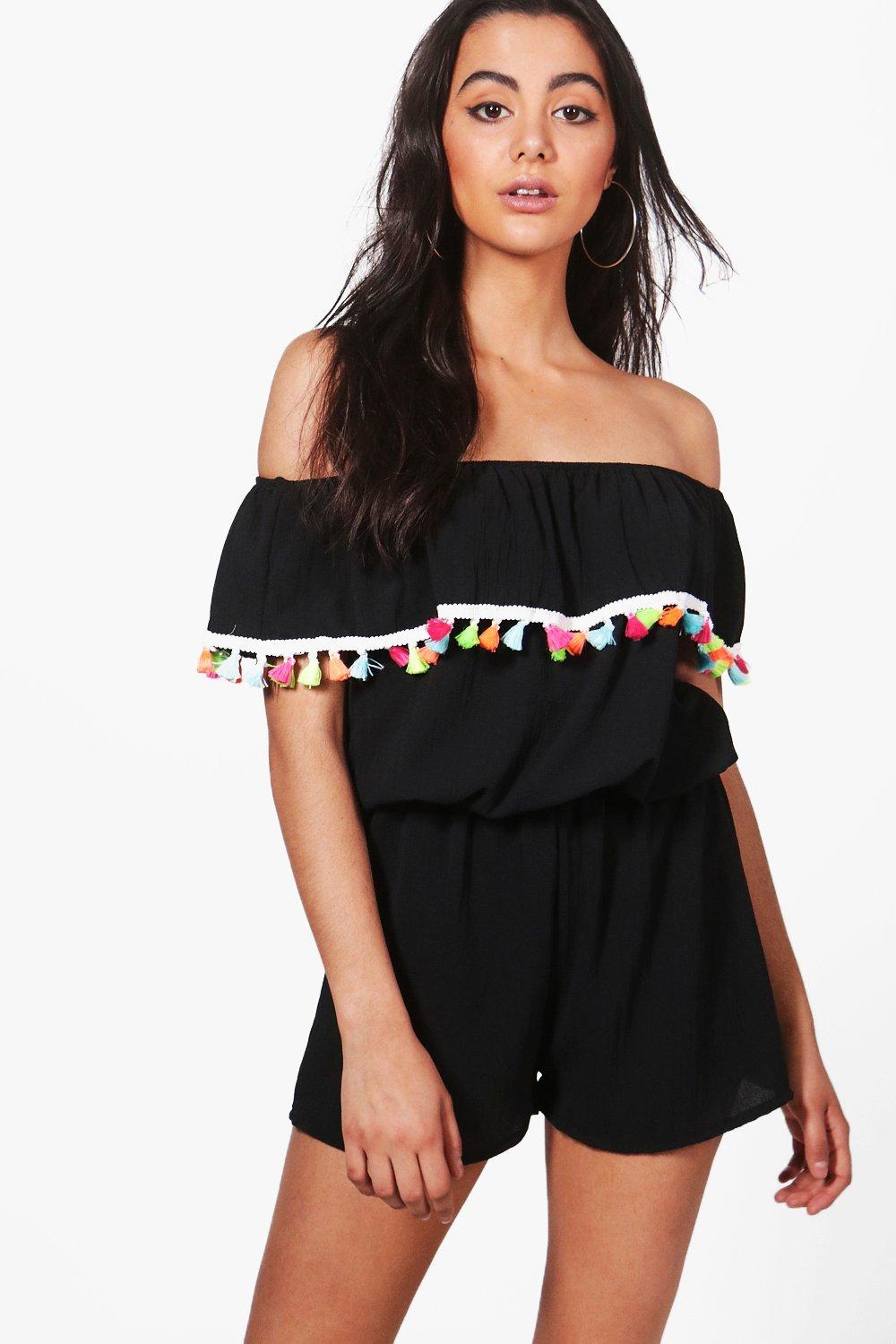 neon tassel playsuit
