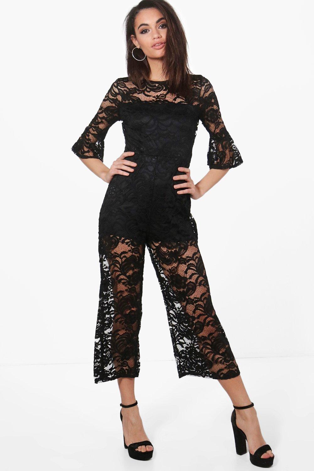 black lace culotte jumpsuit