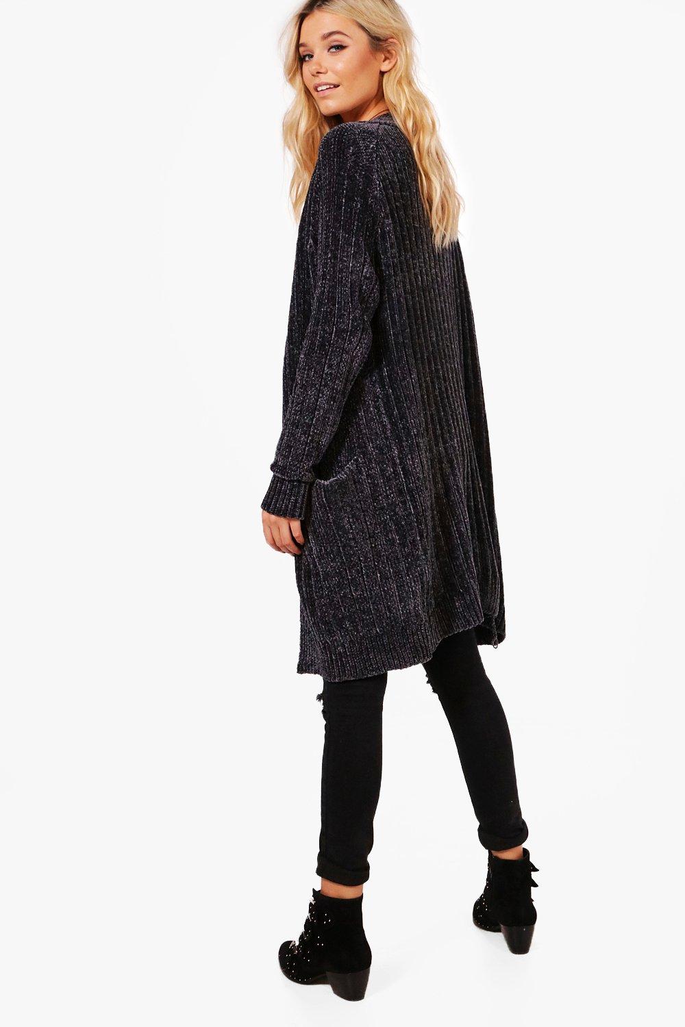 black chenille slouchy cardigan
