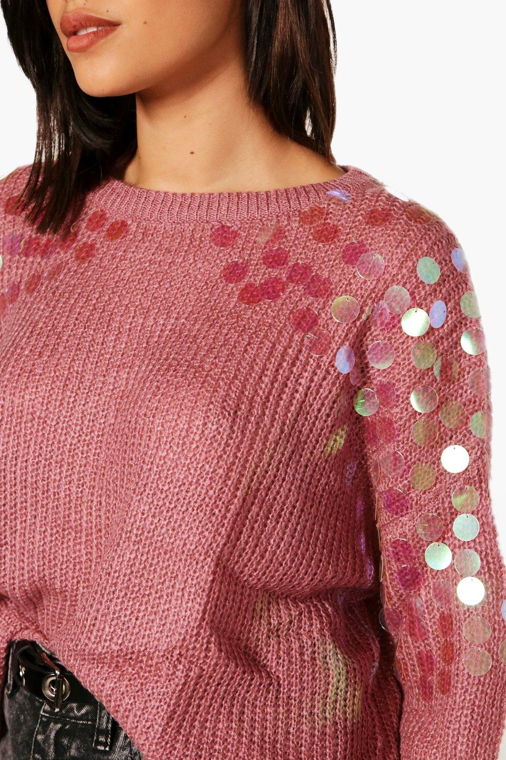 Ella Sequin Shoulder Soft Knit Sweater